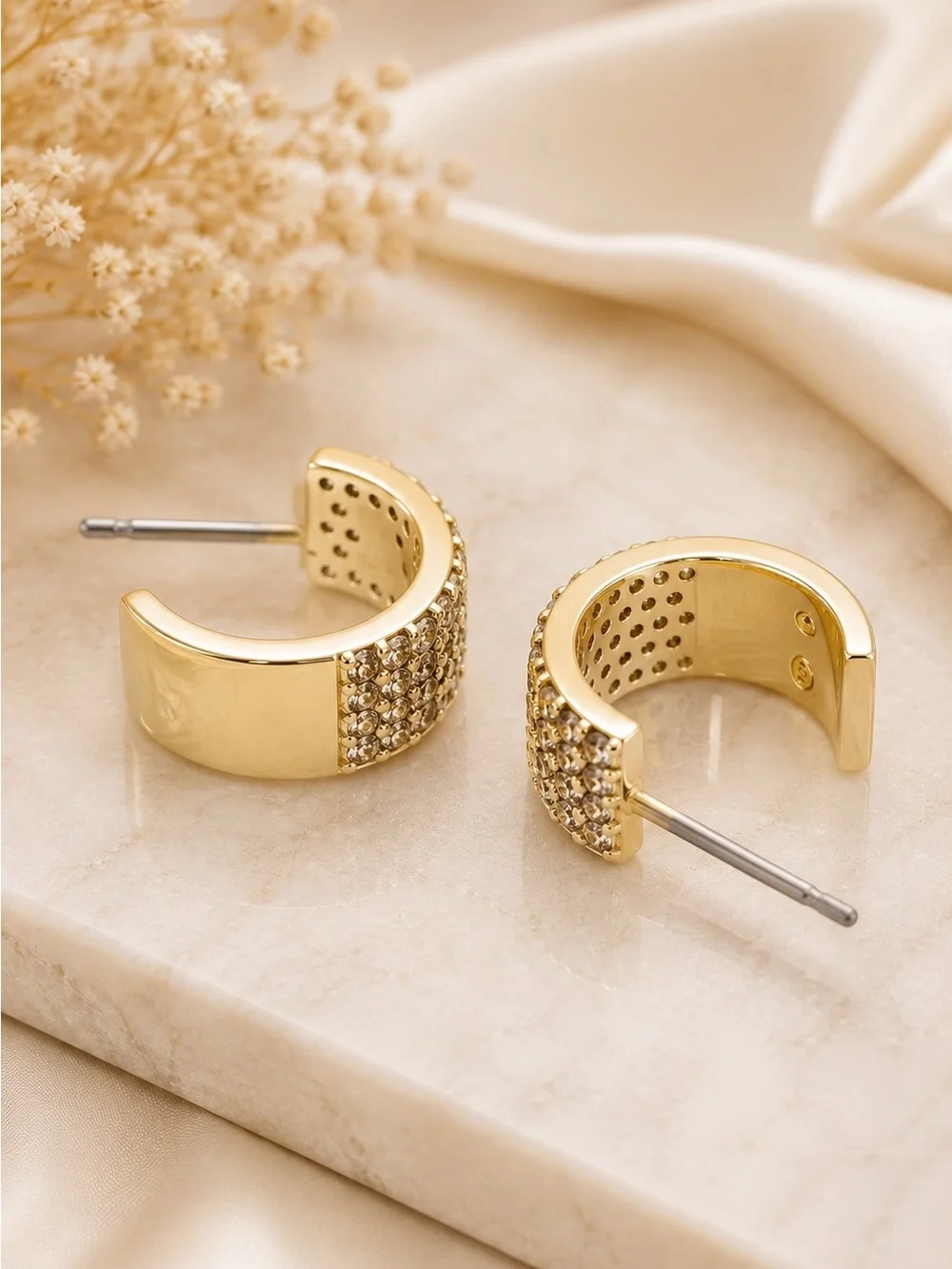 Michael Kors Precious Metal-Plated Sterling Silver Pavé Logo Mini Hoop Earrings